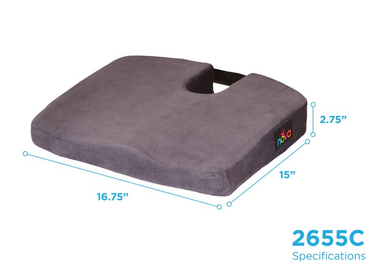 NOVA Medical Products Comfort Seat Cushion, Memory Foam Coccyx Cushion for Office Chair, Car, Wheelchairs & Benches, Waterproof Non-Slip Bottom, Super Soft Velour Removable & Washable Cover, Color: Charcoal Blue (2655C) - Image 2
